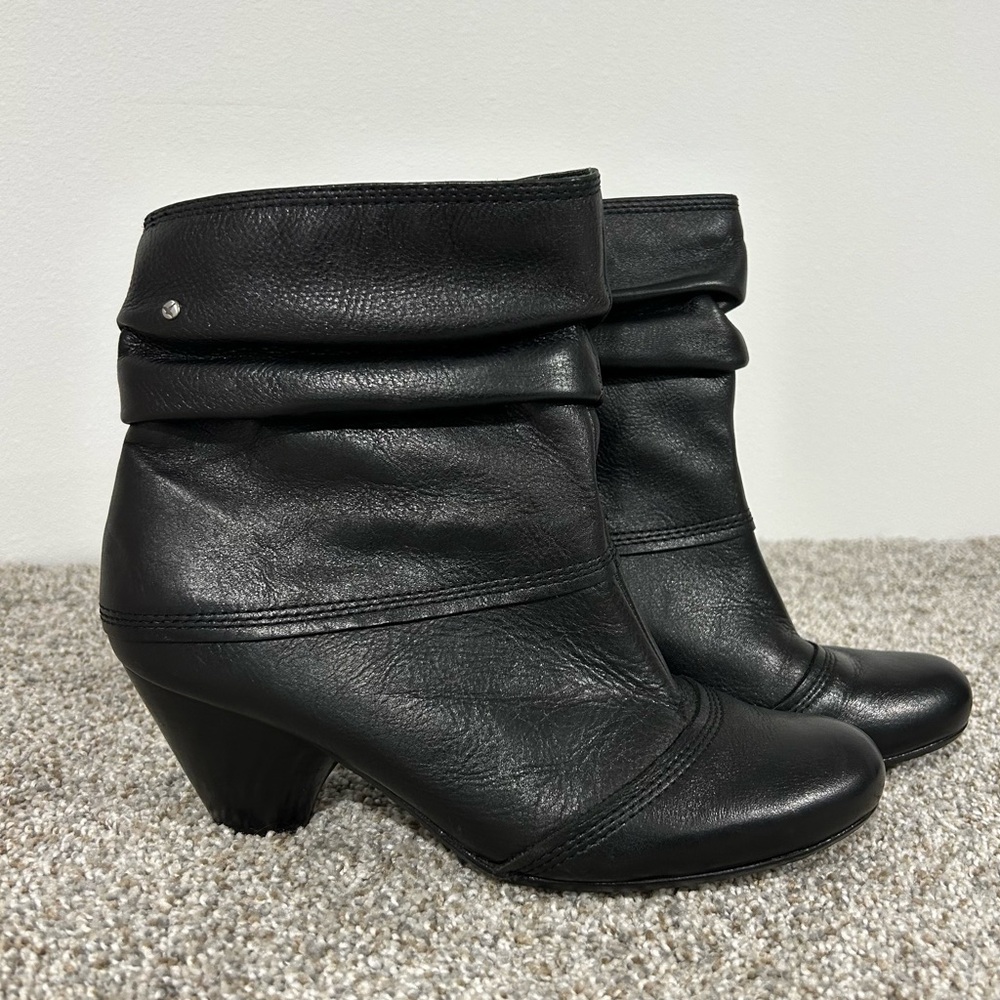 PIKOLINOS Black Leather Slouchy Scrunch Bootie Heel Zipper Boot Size 37 6.5 - 7